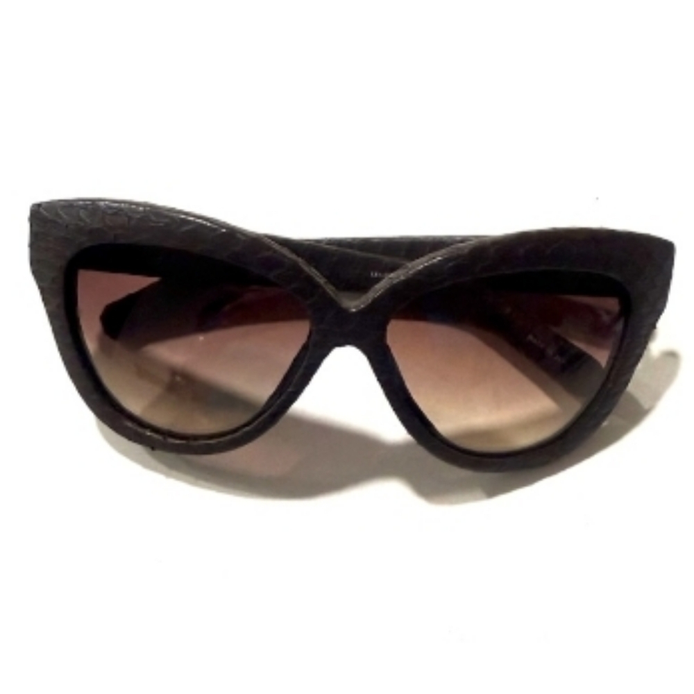 Linda Farrow Black Snakeskin Sunglasses